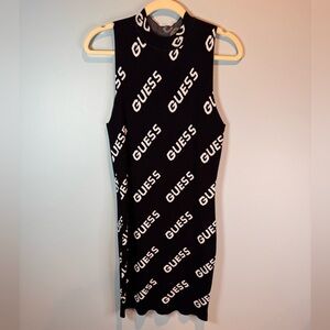 GUESS Logo Patterned Black Mini Dress
